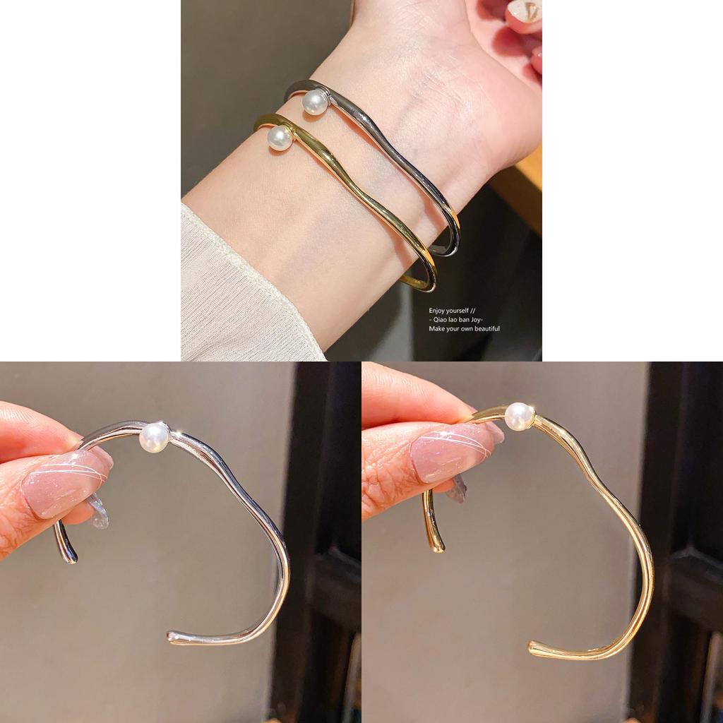 Pearl Bangle Bracelet With Gold Plating For Elegant Office And Casual Wear