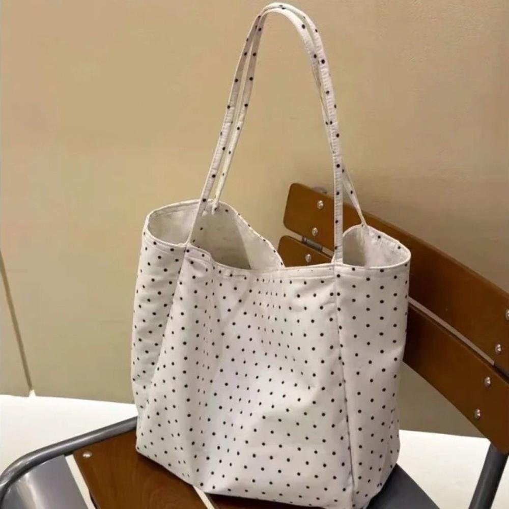 Fashion Canvas Polka Dot Tote Bag Versatile Portable Handbag Large Capacity Shoulder Bag Women