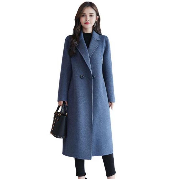 Thermal Winter Coat Women Double Breasted Overcoat Turn Down Collar Long Sleeved Loose Fit Jacket Solid Color Pockets Commuting Dating Spring Fall