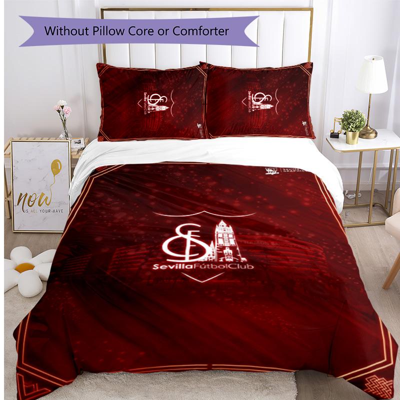 Set Lenzuola 3 Pezzi Stampato Sevilla FC Copripiumino Traspirante con Federe Biancheria da Letto Decorativa per Camera da Letto Casa