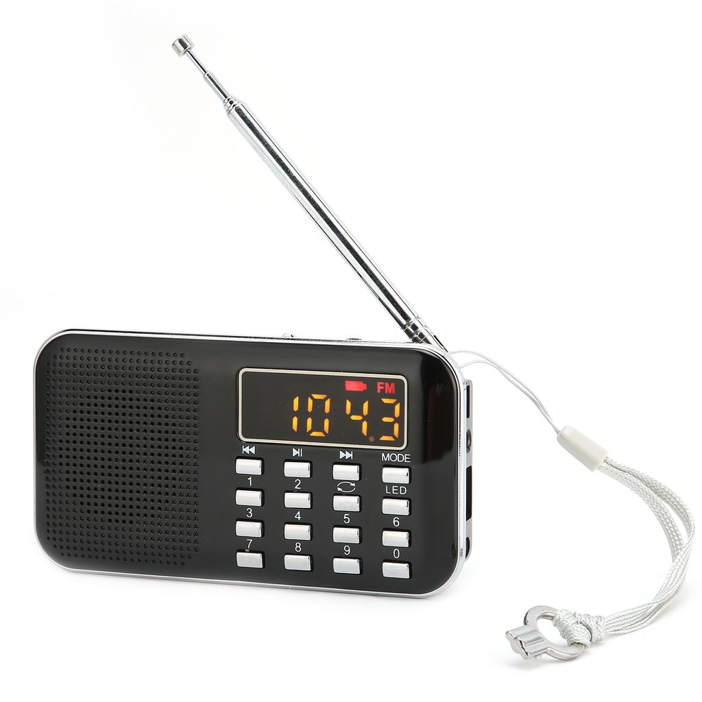 Digital Radio Mini Portable Radio Subwoofer Card MP3 Player Bass Speaker for SeniorBlack