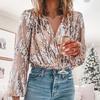 European & American V-Neck Sequin Women's Fashion Top