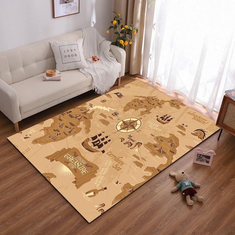 

Pirate Treasure Map Printed Carpet with Compass and Ship Design Suitable for use as an anti-slip for living room bedroom sofas 40x60cm( 15x23in )