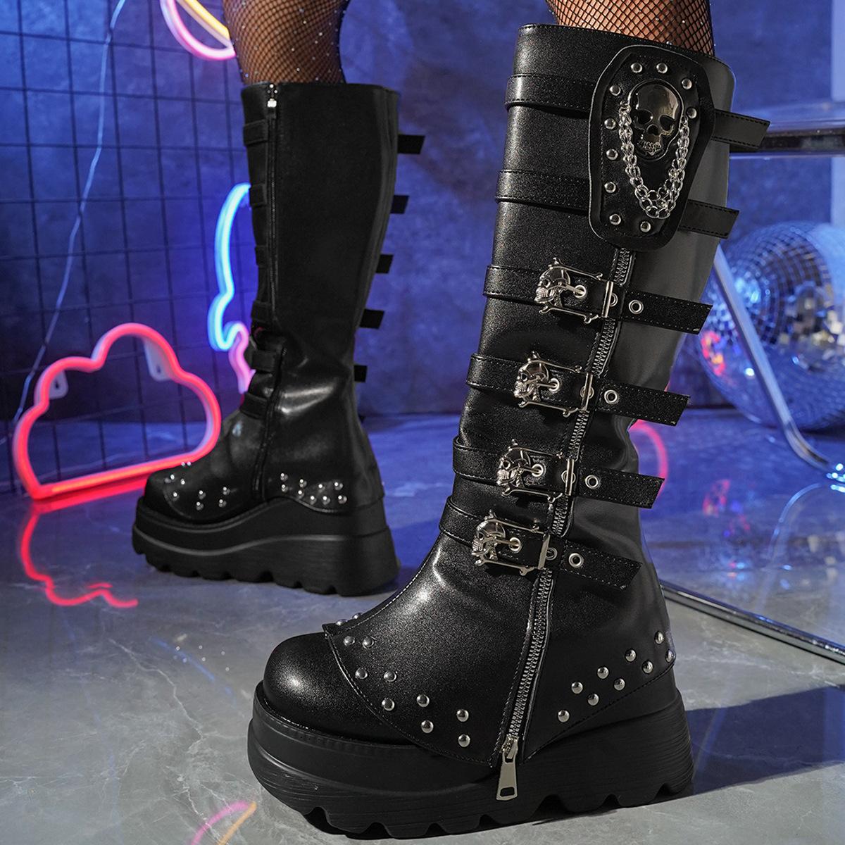 

Boots Metal Buckle Thick-soled High Boots Women s Large Size Women s Boots 35 чёрный