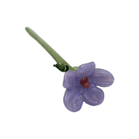 Handmade Glass Flower Decoration with Stem Hand-Blown Mini Floral Plants Figurine Home Living Room Office Table Flower Vase Ornament