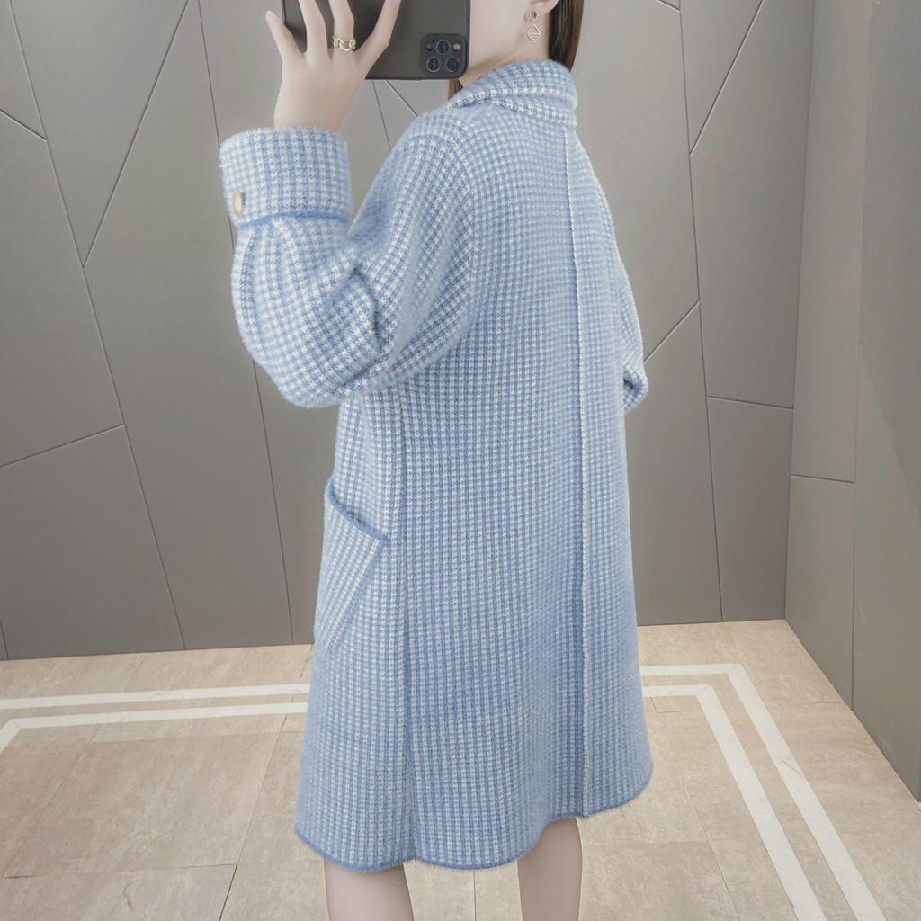 New High Quality Autumn Winter Coat Female New Korean Knitted Cardigan Loose Medium Long Wool Sweater