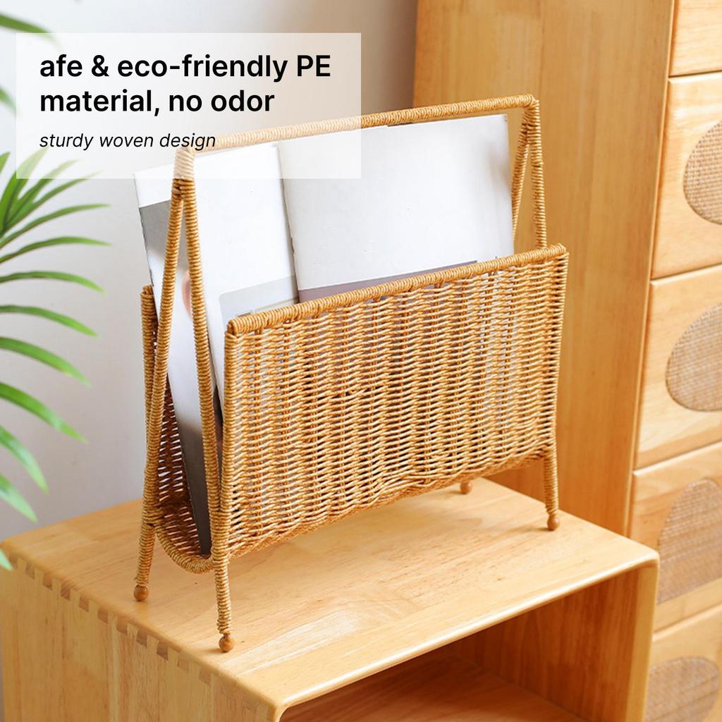 Magazine Rack Display Stand,Standing Shelf Practical Books Woven Storage Basket,Newspapers Holder