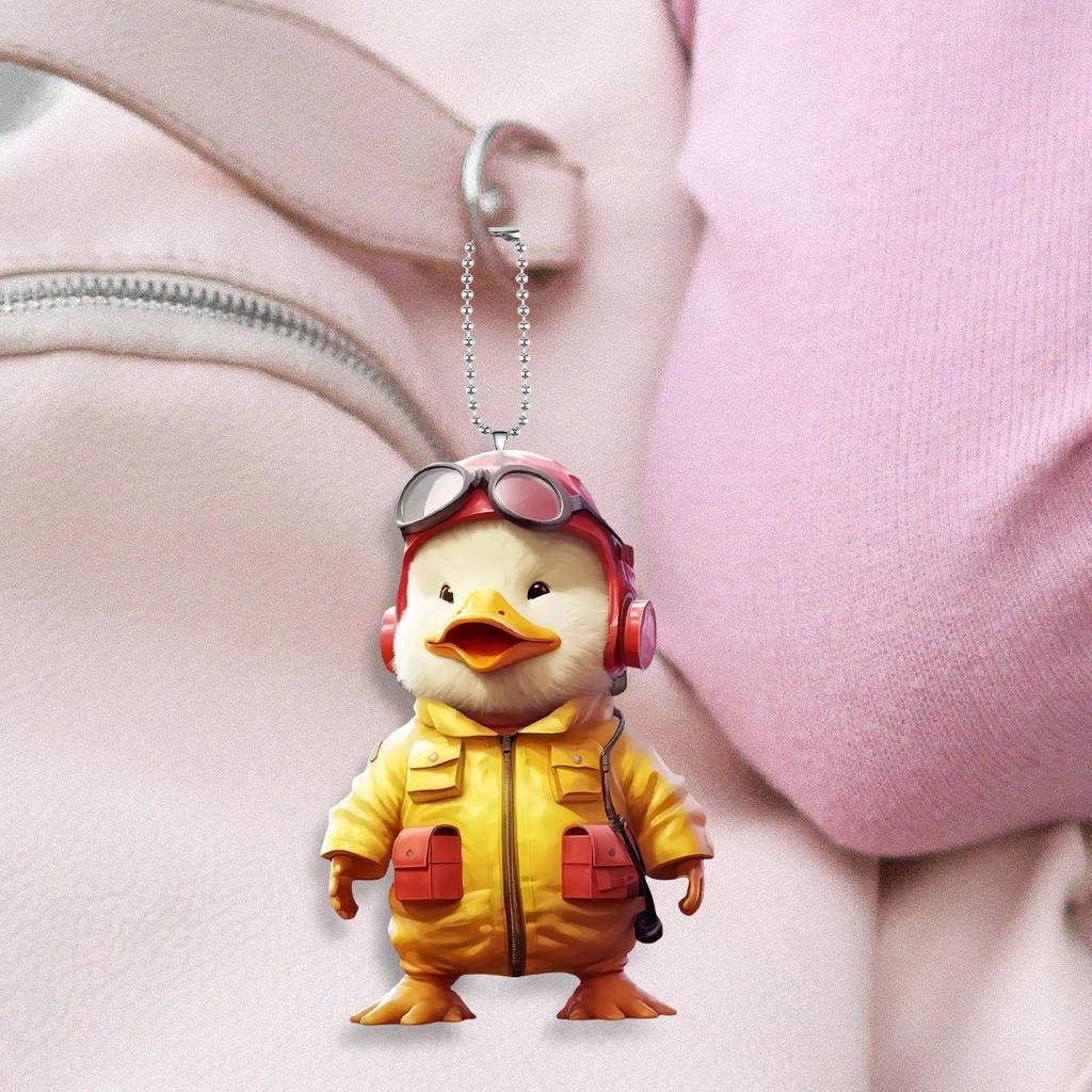 [Hkuoeue] Duck 2D Flat Keychain, Duck 2D Ornament | Cartoon Keychain 2D Duck Suit