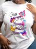Ladies Butterfly Printed Tshirt Casual Loose Round Neck Short Sleeve Vivid Butterfly and Flower Design Fashionable Tshirt