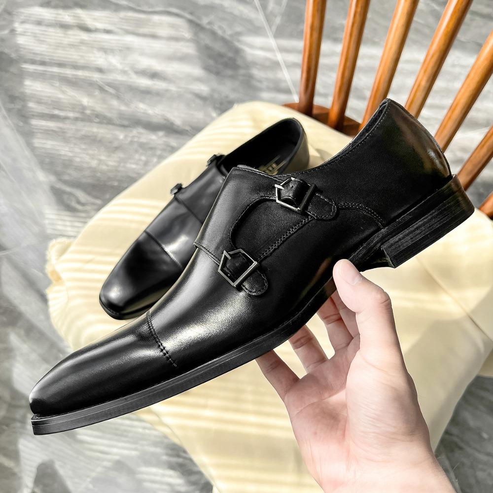 Men's leather shoes, new business dress shoes men's shoes cowhide Munch shoes monk shoes