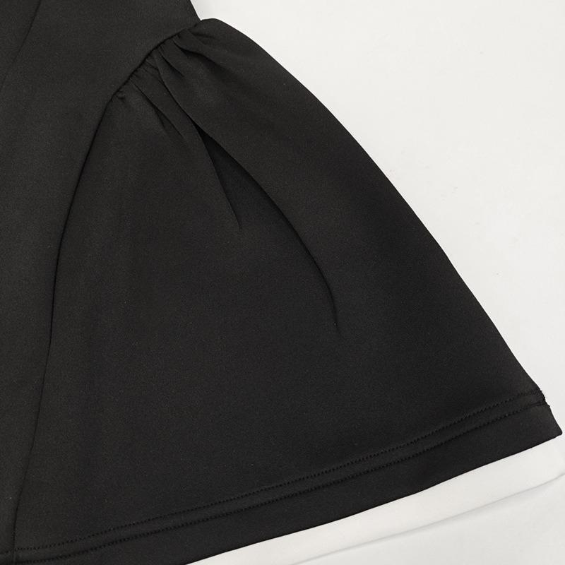 Color Blocking Design Strapless Slim Fit Ruffle Edge Dress