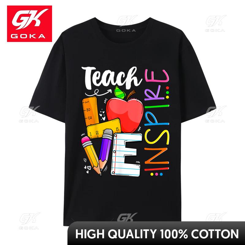 

Cute Teach Love and Inspire Teacher Classic Fashionable Cool TShirt Cotton Unisexs Luxury Designer TShirts Street Harajuku 4XL