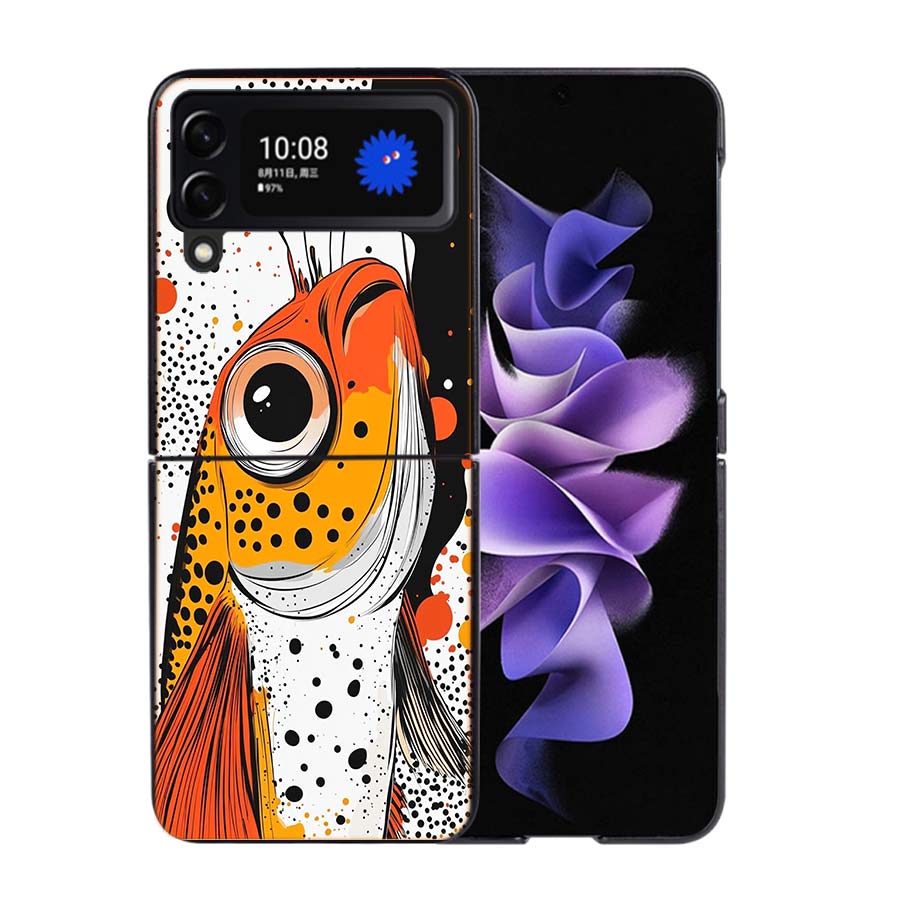 Pop Art Zeichenideen Fisch Handyhülle Für Samsung Z Flip 7 6 5G Galaxy Z Flip4 Z Flip5 Z Flip3 Hülle Schwarze Harte PC Schale Schutz