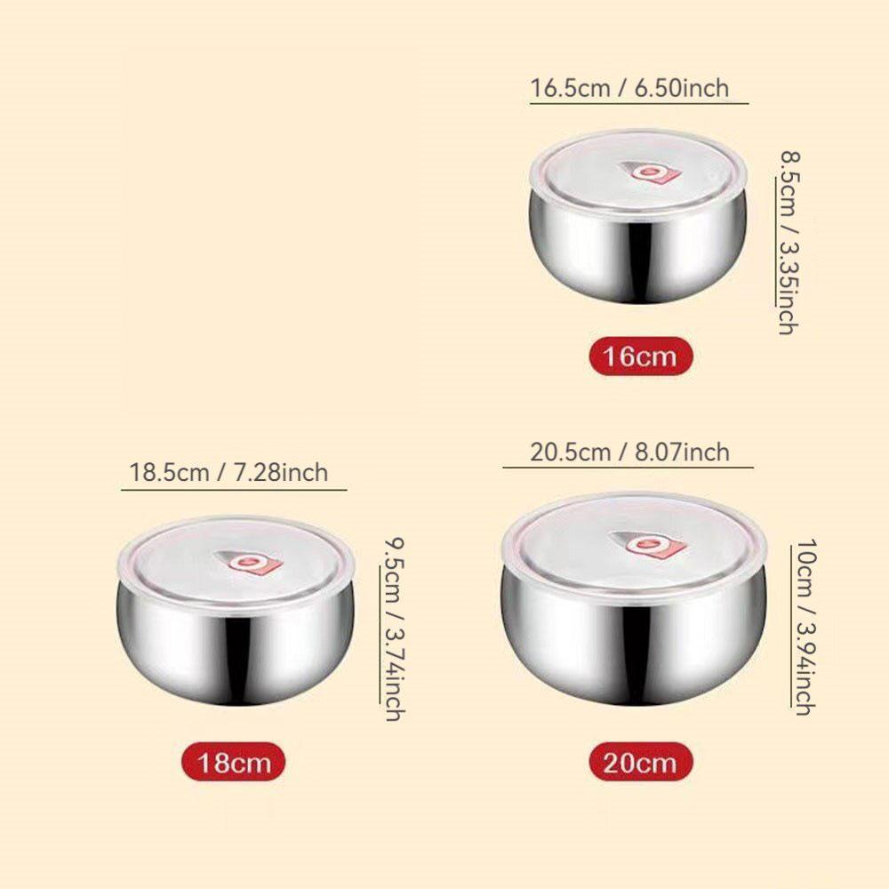 

Drum-Shaped Refrigerator Fresh-Keeping Bowl Set - Available in 3-Piece and 4-Piece Sets - Various Sizes, Stainless Steel Materia