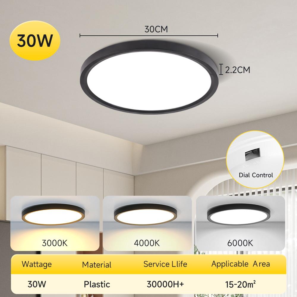 Ultraflache LED-Deckenleuchte 3 Farben Deckenlampe Zifferblattsteuerung 220V Wohnzimmer Schlafzimmer Küche Aufputz-Panel Deckenleuchten