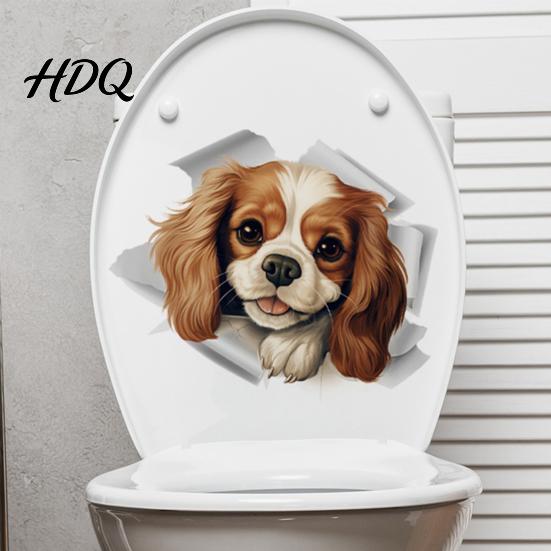 Bathroom Wall Decals Cartoon Dog Toilet Lid Sticker 3D Effect Puppy Decal for & Decorative Lid Animal Decoration Sticker Home Office Living