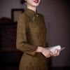 Guofeng 1011 autumn and winter new improved jacquard embroidery slim cheongsam new Chinese large size long wedding ceremony
