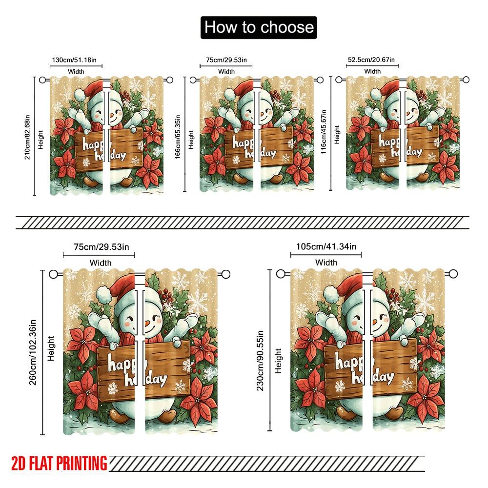 2pcs,2D plane printing Light Filtering Curtains Cute Snowman Happy Holidays Sign (3) 100% Polyester (without rod) All Seasons