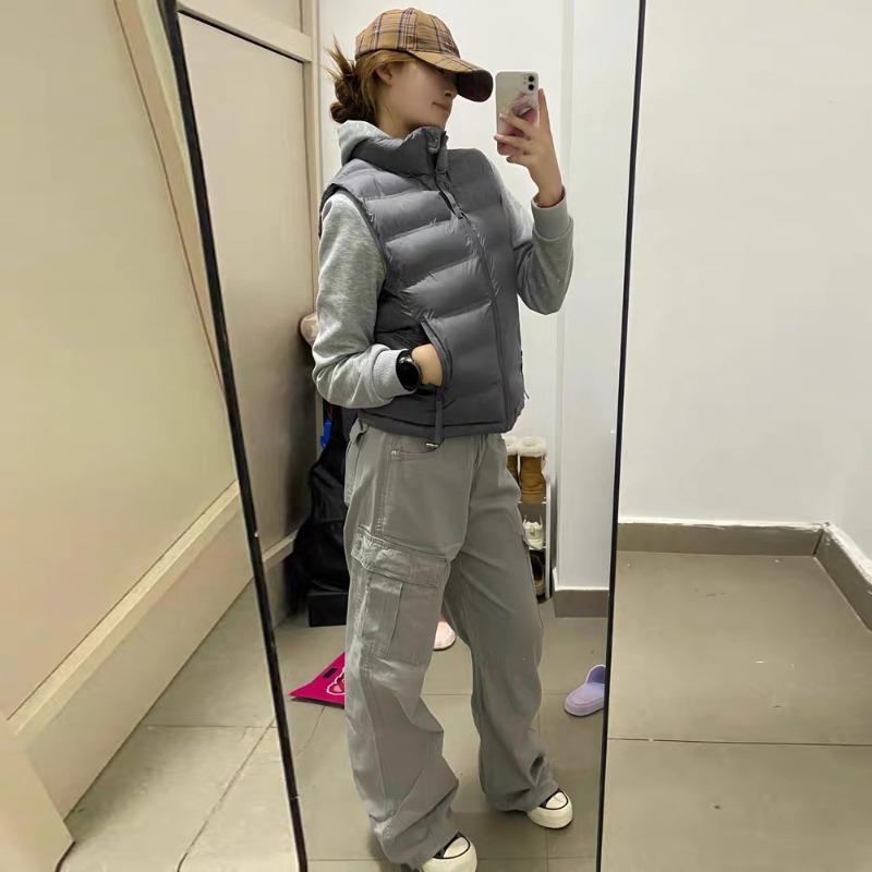 IHUASU Women's Fashion Casual Fall Winter Solid Color Print Sleeveless Jackets & Coats Down Coats