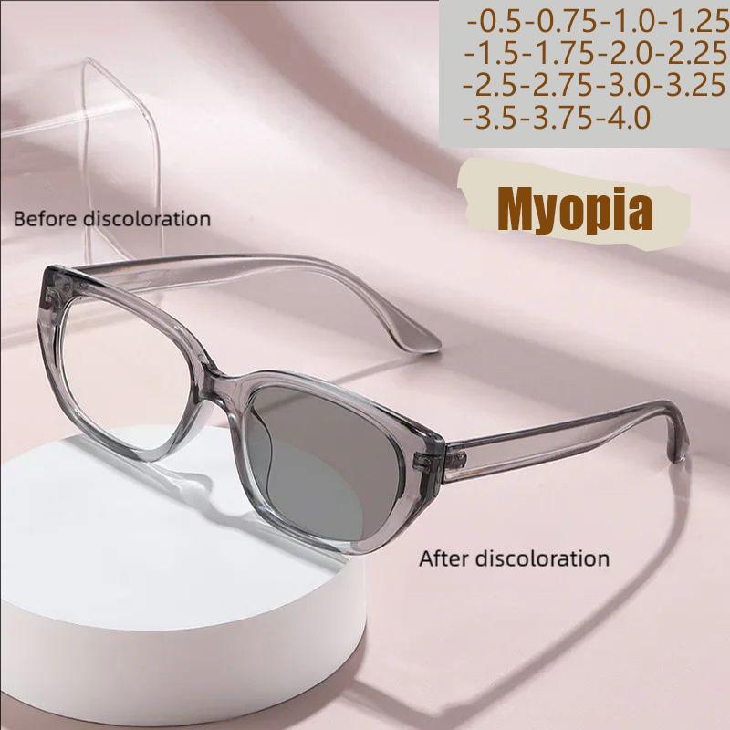 Cat-eye Photosensitive Color-changing Myopia Glasses For Women With Ultraviolet Anti-blue Light Flat Light Mirror 6051