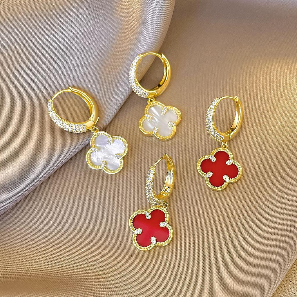 Luxury Four-leaf Clover Earrings - Elegant Women's Ear Cuffs Studs