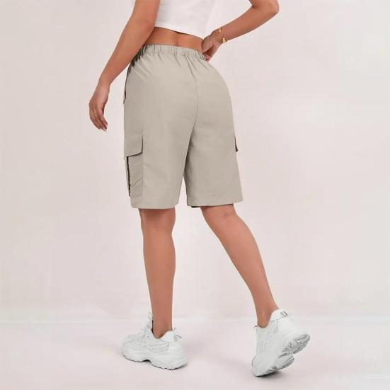 Damen Wander-Cargo-Shorts mit mehreren Taschen, Leicht, Schnelltrocknend, Sommer-Shorts mit Kordelzug, Elastischer Bund, Bermuda-Shorts für Outdoor, Wandern, Arbeit