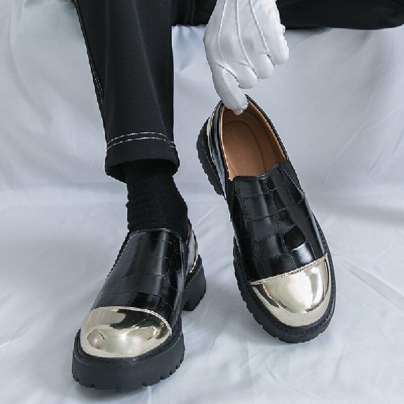 Fashion New Men Fashionable Loafers Men One-foot Thick-soled Anti-slip Height-increasing Leather Shoes British Business Shoes Size 38-46