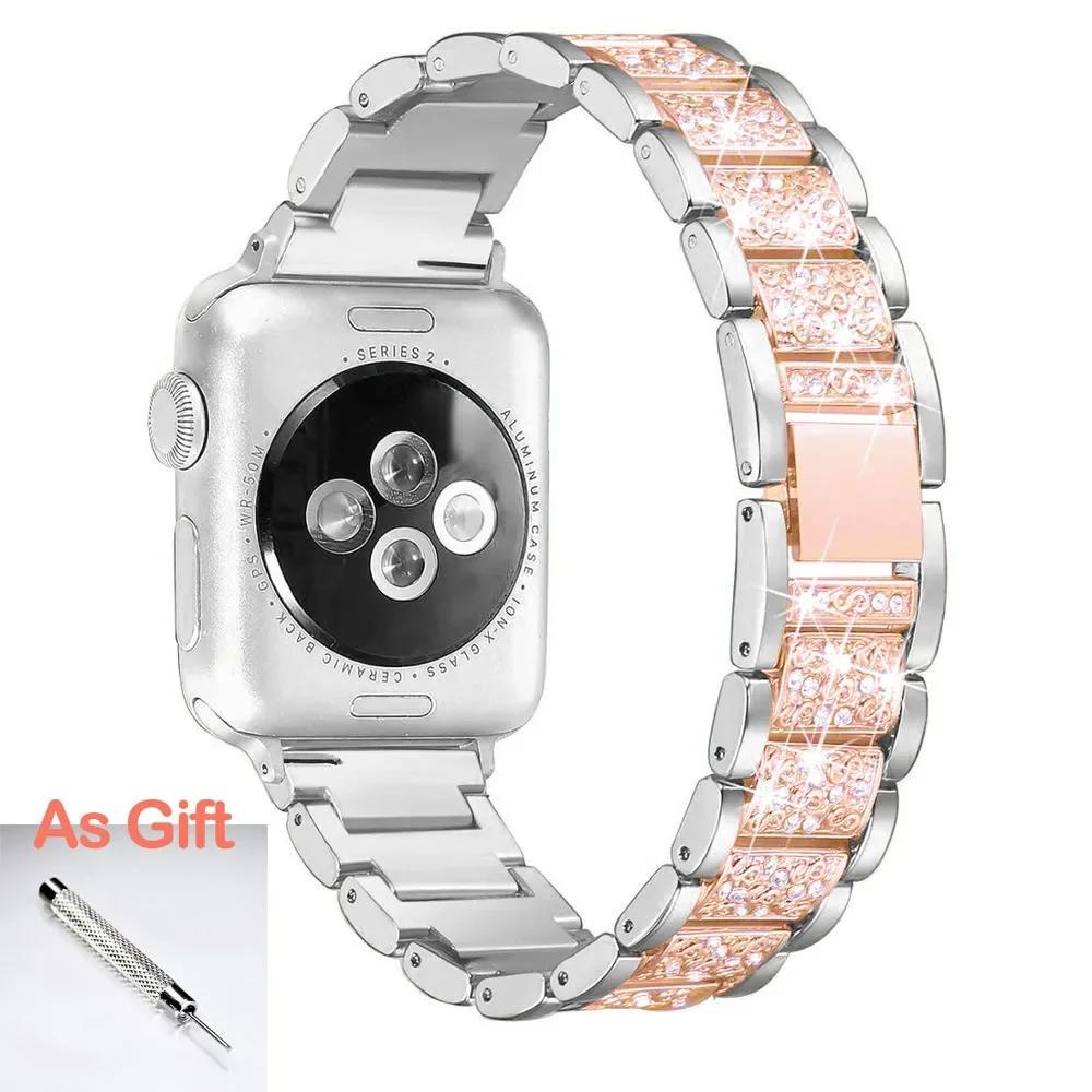 Bling Diamond Strap For Apple Watch Band 40mm 45mm 44mm 41mm 42mm 38mm Metal Belt For IWatch Series 7 SE 6 5 4 Ladies Bracelet