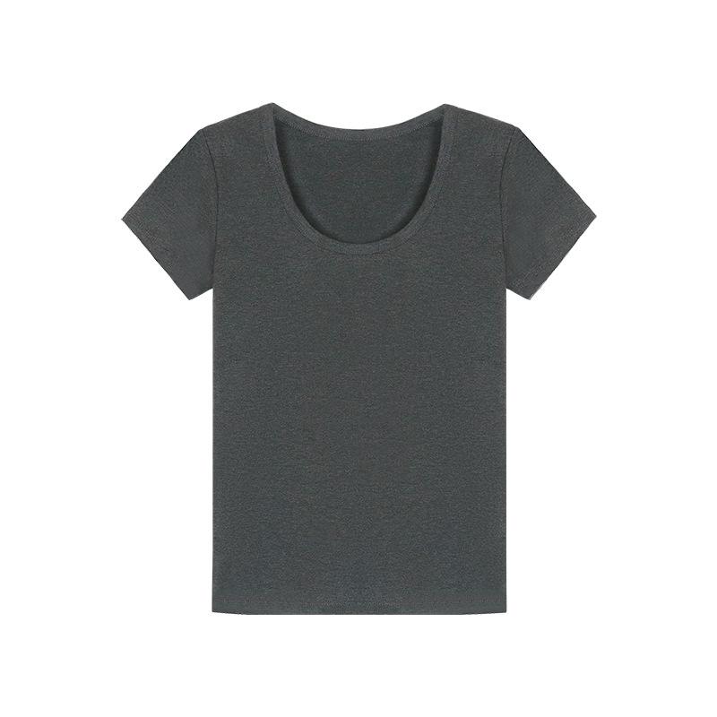 

U-neck versatile short-sleeved T-shirt women s summer new inner slim-fitting and thin shoulder bottoming shirt student top trend XXL сірий колір
