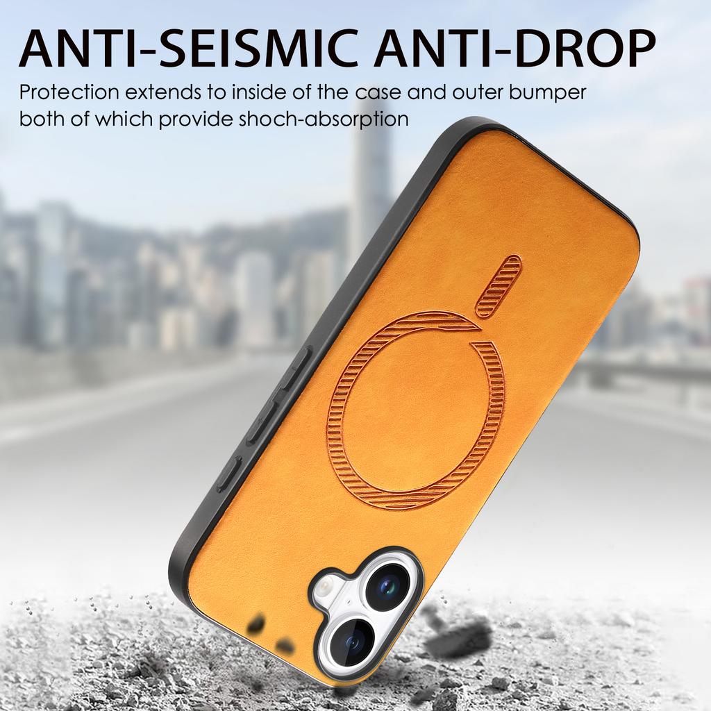 B1 For iPhone 16 Plus Leather Back Case Compatible with MagSafe Skin-Touch Phone Cover