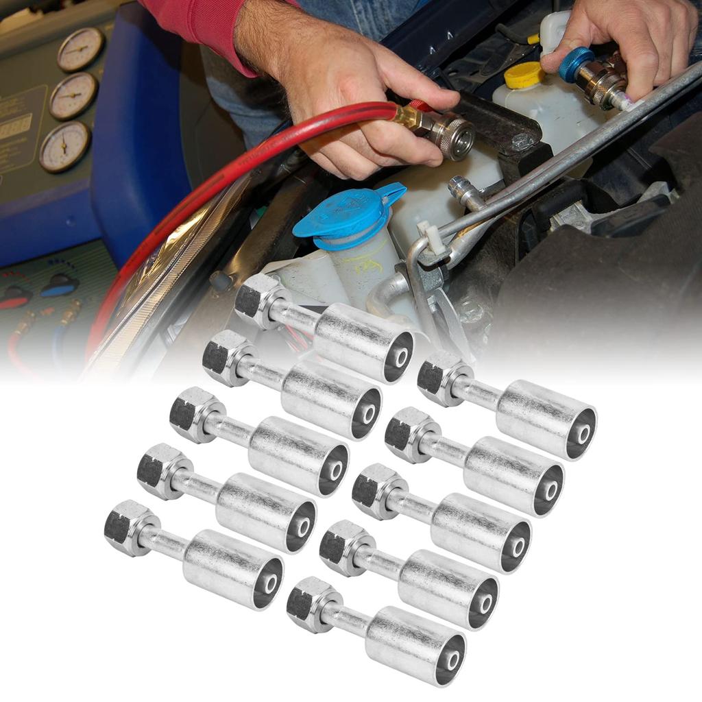 Huten Car Hose Connector, 10 High Strength Aluminum 180 Degree R134 AC Hose Fitting for Car Truck