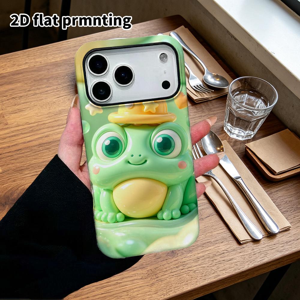 Phone Case: 2D flat design suitable for iPhone 18, 17, 16, 15, 14, 13 Pro protective case, little frog wearing a hat, perfect Christmas and Halloween