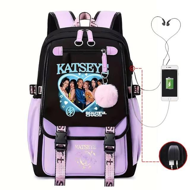 2026 New Katseye Kpop Print Backpack Teen Students Casual Daypack Lightweight Large-Capacity Travel Bookbag