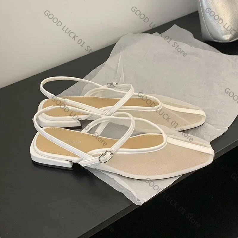 Fashion Silver Mesh Breathable Summer for Flat Sandals Women Fashion Square Toe Back Strap Designer Mule Shoes Comfort Beach Casual Shoe