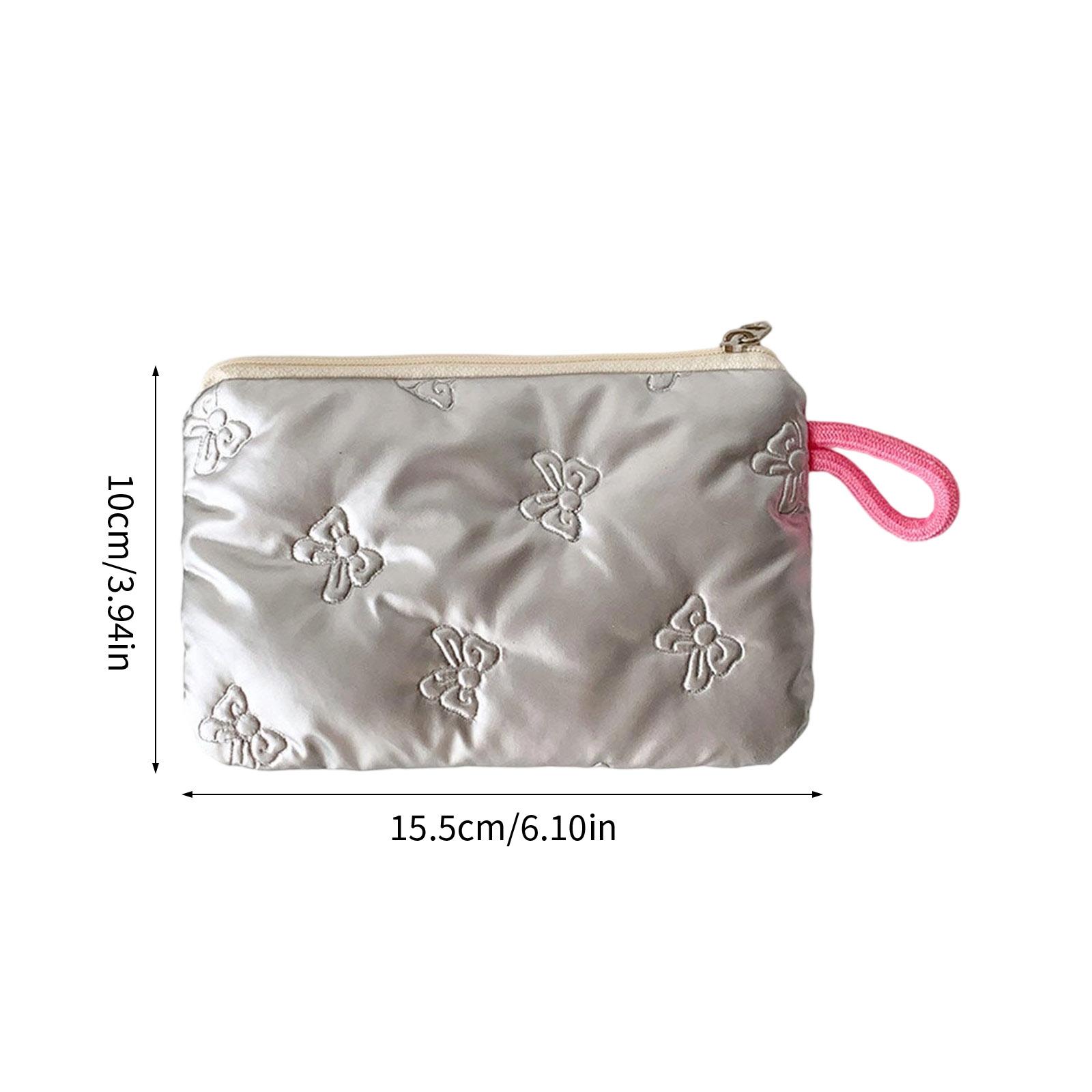 Waterproof Cosmetic Storage Bag Multifunctional Organizers With Embossed Pattern Bowkot Decoration серебряный