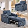 3-in-1 Sleeper Chair with USB/Type-C Port, Sofa Bed (190cm) with Stainless Steel Drink Holder, 3-level Adjustable Backrest, Side Pockets, Navy Blue