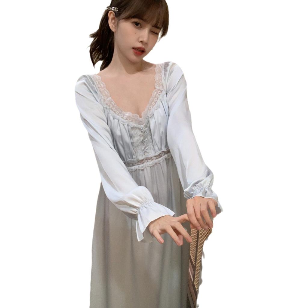 Spring and summer new pajamas fairy long dress French long nightdress princess style sweet loungewear court girl pajamas