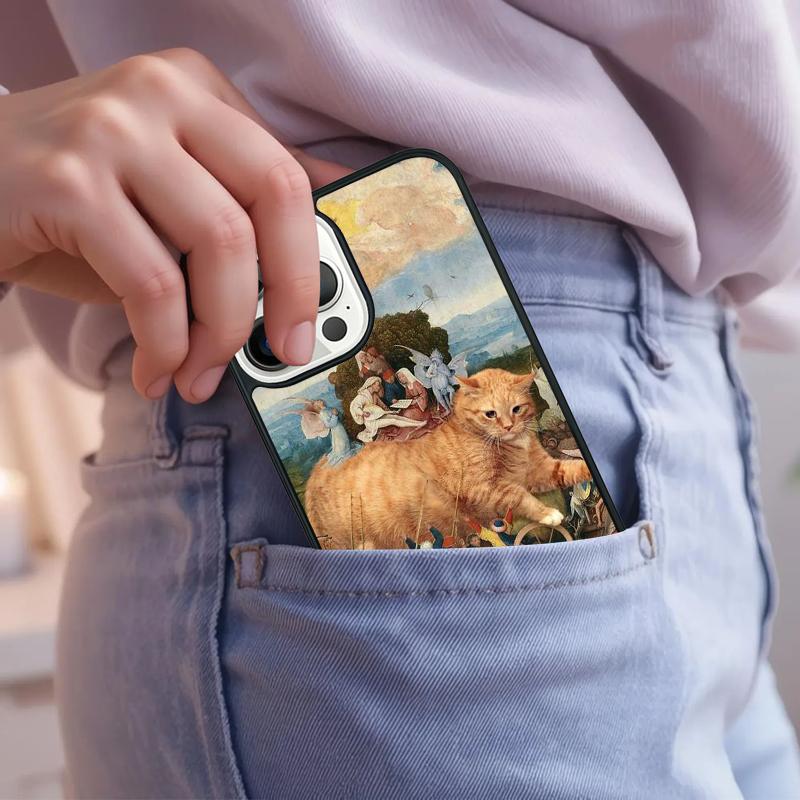 Fun Cat Art Parody Phone Case For IPhone 18 17 Air 15 16e 14 13 Pro Max Coque 12 11 Pro Max PLUS Cover