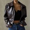 Retro Biker Style Women's PU High-Shine Jacket - 2025 Autumn Winter Trendy Versatile Faux Leather Coat, Edgy Chic Motorcycle Outerwear