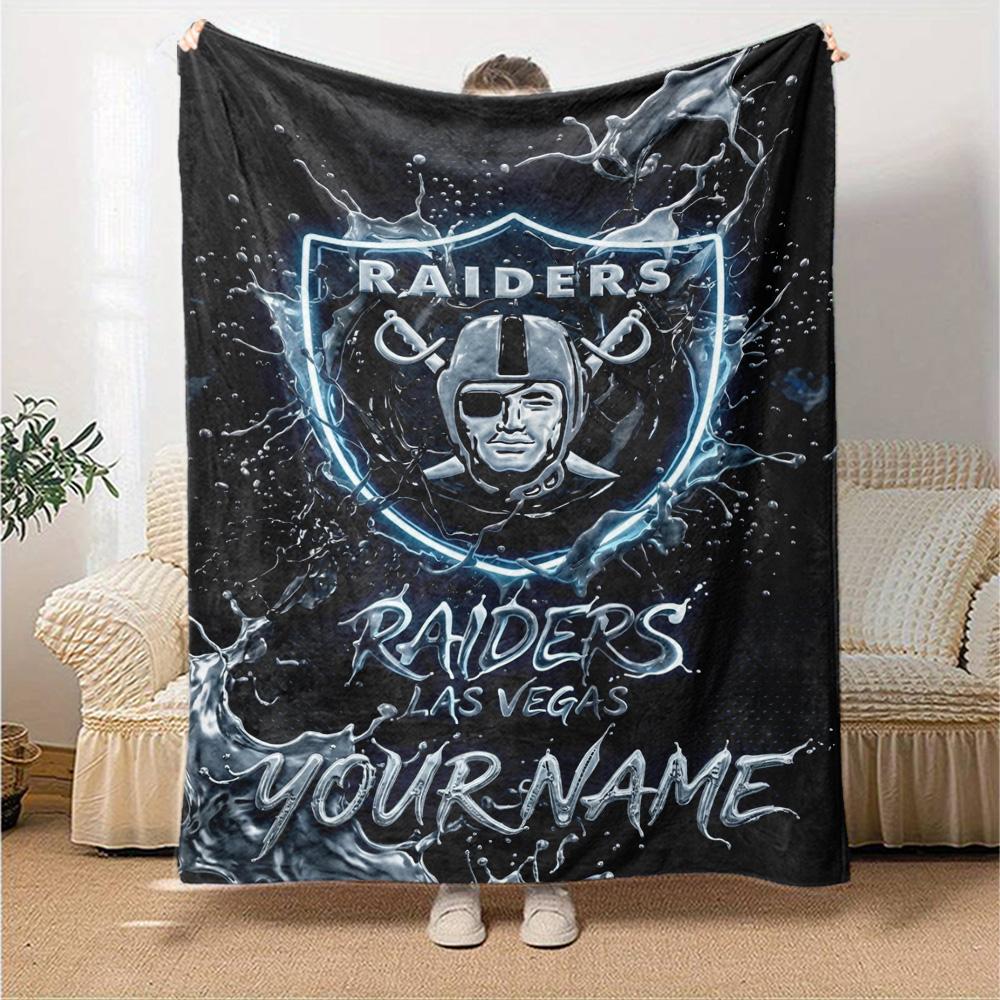 Name Custom Las Vegas Raiders Logo Print Flannel Blanket High Quality Warm Comfortable Cover for All Seasons Perfect for Gifts Home Decor