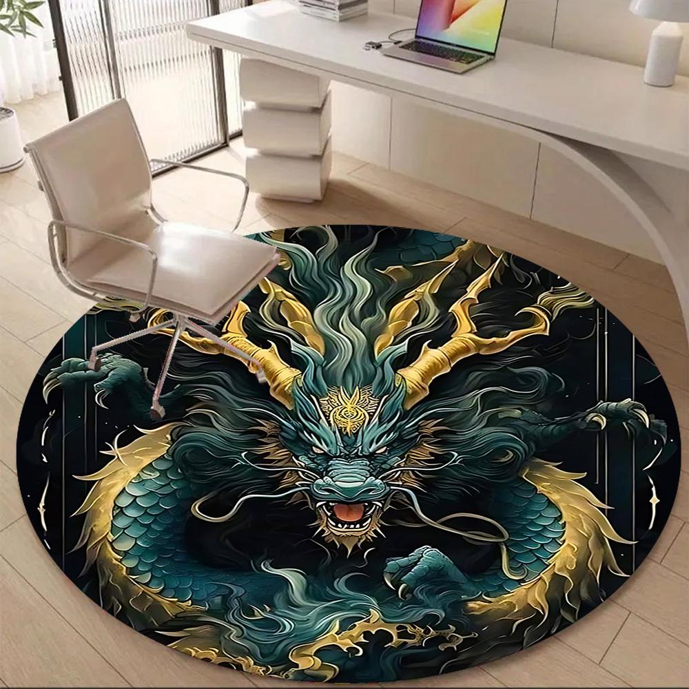 1 Stück Drachen Fantasy Büro Runder Teppich, Matte Geeignet Für Büro, Unter Bürostühlen Schlafzimmer Wohnzimmer Heimdekoration, Zimmer Deko