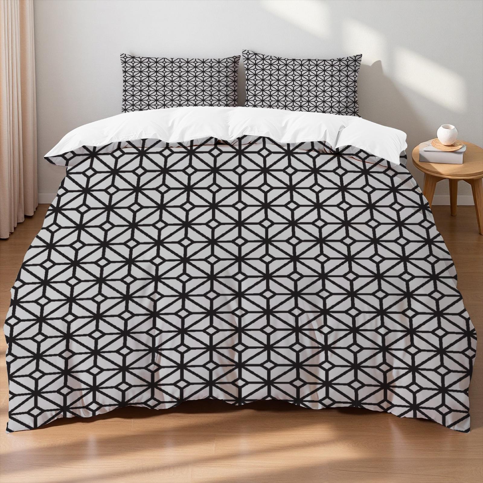 

Nordic Bedding Sets Stripe Linear Art Black White Gifts 3pcs Single Twin Full Size Geometry Duvet Covers with 2 Pillowcases AU Queen(210x210cm)