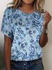 Women's T-shirt Summer Casual Round Neck Short Sleeve 3D Print Floral Pattern Top Loose Casual Wear Ladies T-shirt