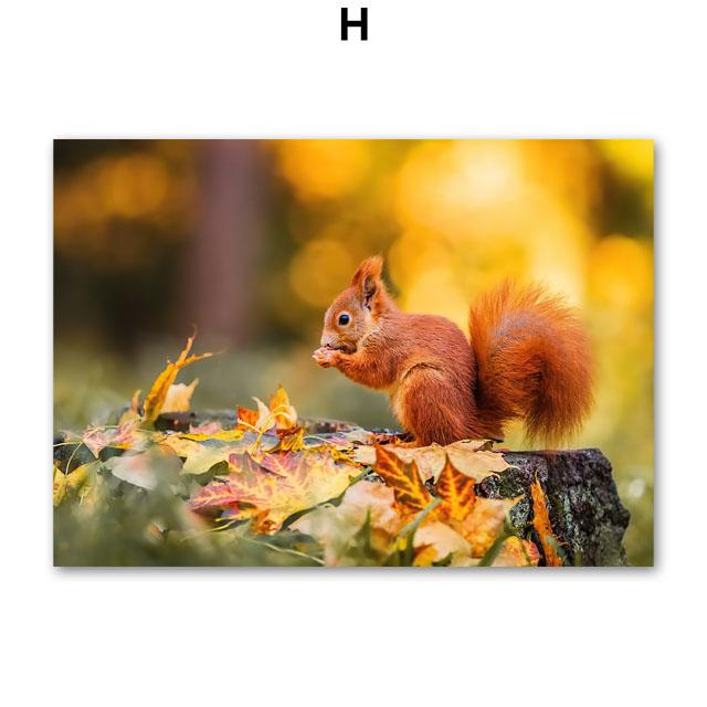 Autumn River Forest Pumpkin Coffee Squirrel Landscape Posters And Prints Wall Art Canvas Painting Pictures For Living Room Decor