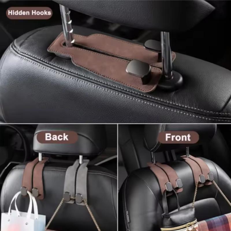 Universal Car Seat Headrest Hooks 2 in 1 Soft Leather Car Seat Back Hook for Purse and Bag Backpack Double Hook Car Seat Hanger