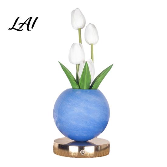 Glass Vase LED Lamp Tulip Planet Night Light Dimmable Touch with Aromatherapy Diffuser Artificial Flower Light USB Rechargeable Table Decor for Home