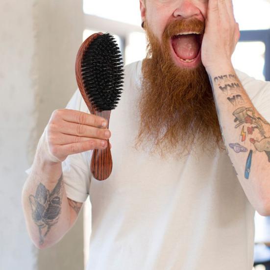 Boar Bristle Hair Brush Short Long Thin Thick Straight Curly Wet Dry Hair Comb with Ergonomic Handle Men Oil Head Mustache Beard Styling Brush