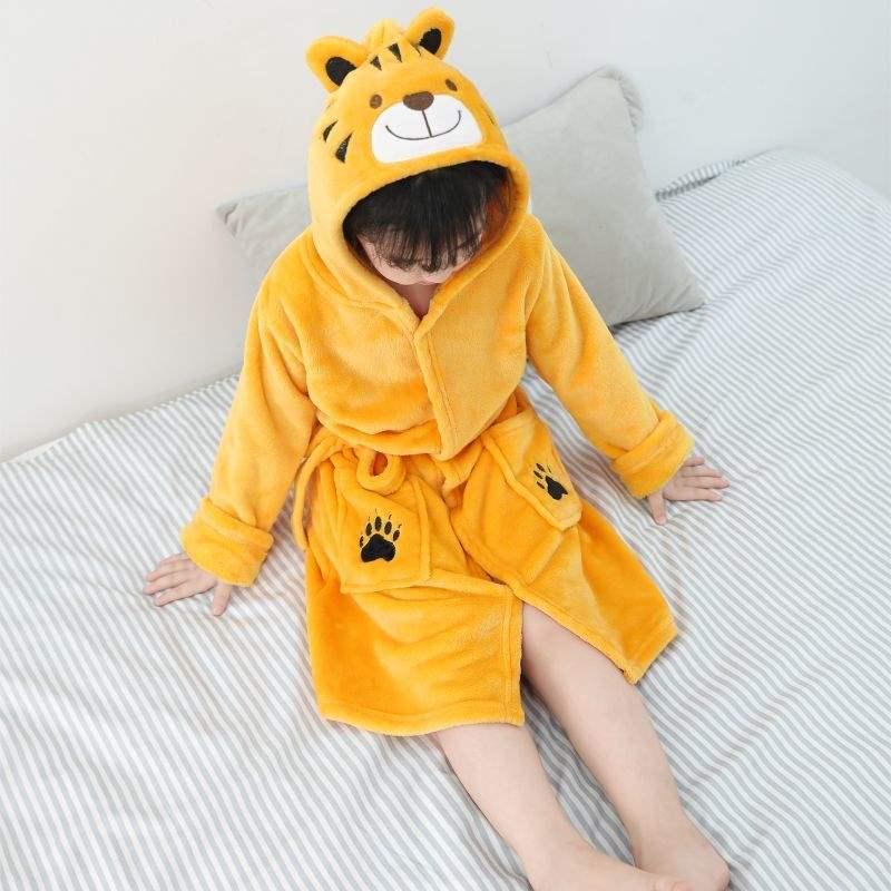 Kids Coral Fleece Pajama and Bathrobe Set - Cute Design for Boys & Girls, Plus Velvet for Autumn & Winter