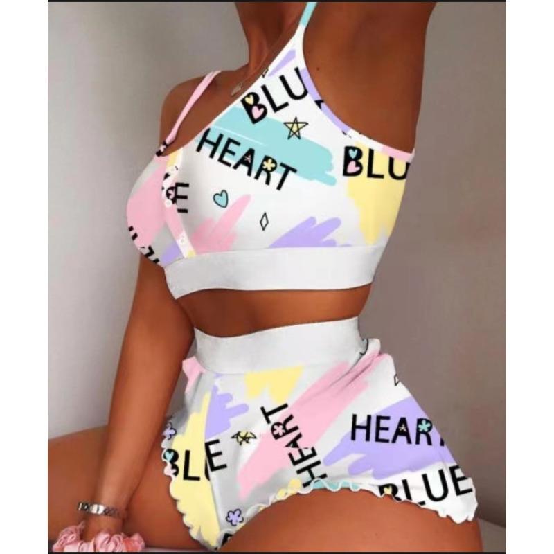 New Printed Suspender Pajamas Cool Thin Tight Sweet Pajamas Large Size