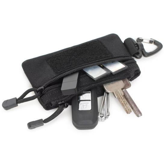 Mini Tactical Pouch Zippered EDC Utility Pouch with Carabiner Military Keychain Pouch Wallet for Belt Backpack Camping Hiking Hunting